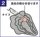 2 貝柱の部分を切ります